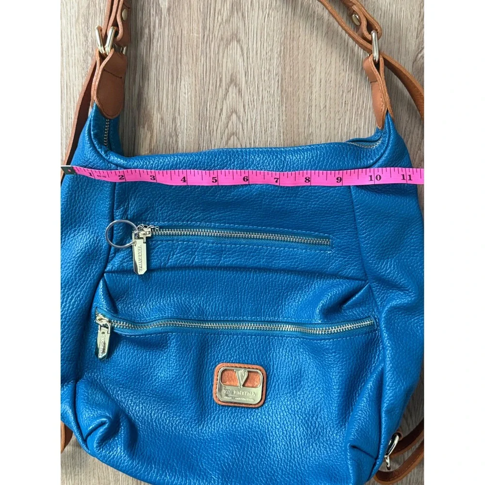 Valentina Convertible Italian Pebbled Leather Bag Backpack In‎ Ocean Blue